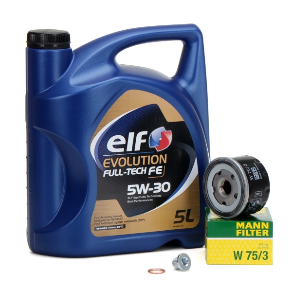 Pachet Revizie Ulei Motor Elf Evolution Full Tech FE 5W-30 5L + Filtru Ulei Mann Filter Renault Megane 1 1997→ W75/3 + Buson Golire Baie Ulei Fa1 518.471.001 + Garnitura Buson Golire Baie Ulei Fa1 968.330.100